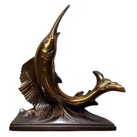 Vintage Bronze Swordfish Table Decor Bookend - Picture 1 of 7